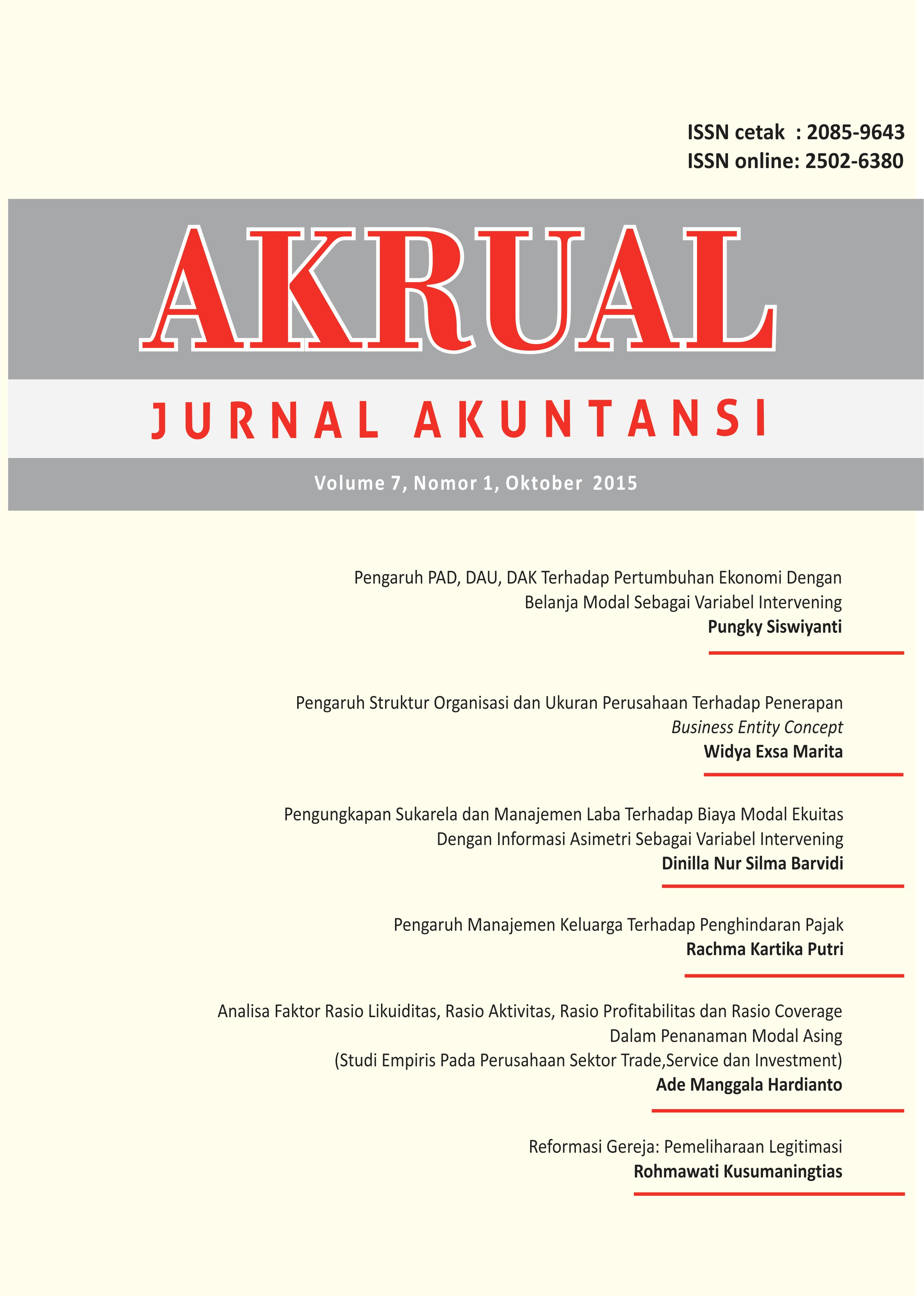 					View Vol. 7 No. 1: AKRUAL: Jurnal Akuntansi (Oktober 2015)
				
