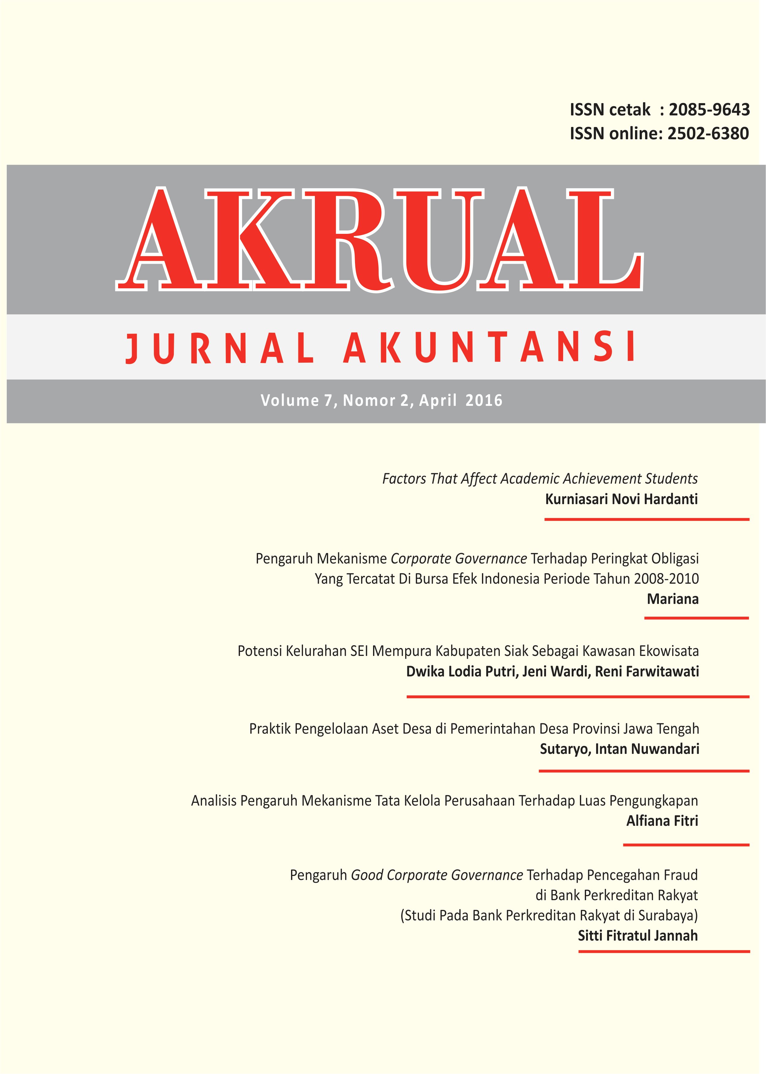 					View Vol. 7 No. 2: AKRUAL: Jurnal Akuntansi (April 2016)
				