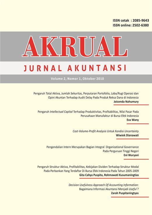 					View Vol. 2 No. 1: AKRUAL: Jurnal Akuntansi (Oktober 2010)
				