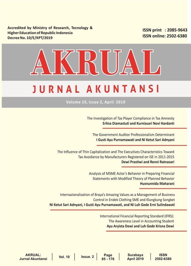					View Vol. 10 No. 2 (2019): AKRUAL: Jurnal Akuntansi
				