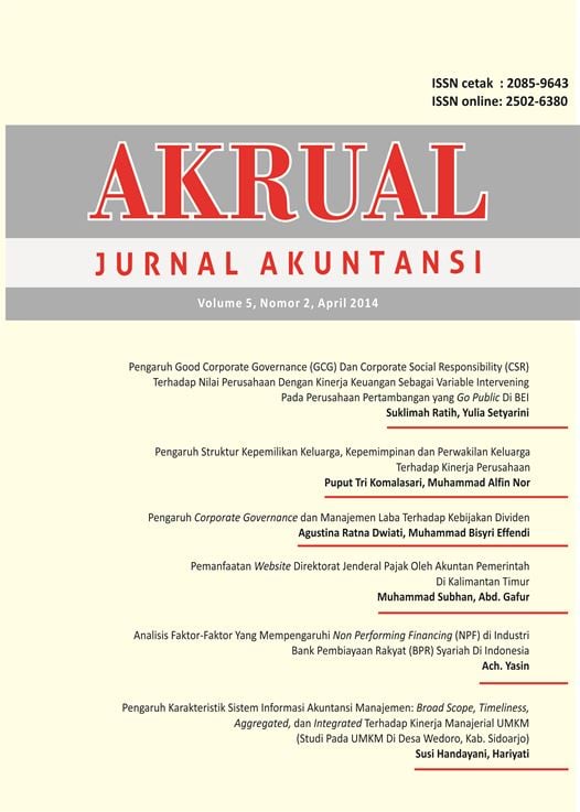 					View Vol. 5 No. 2: AKRUAL: Jurnal Akuntansi (April 2014)
				