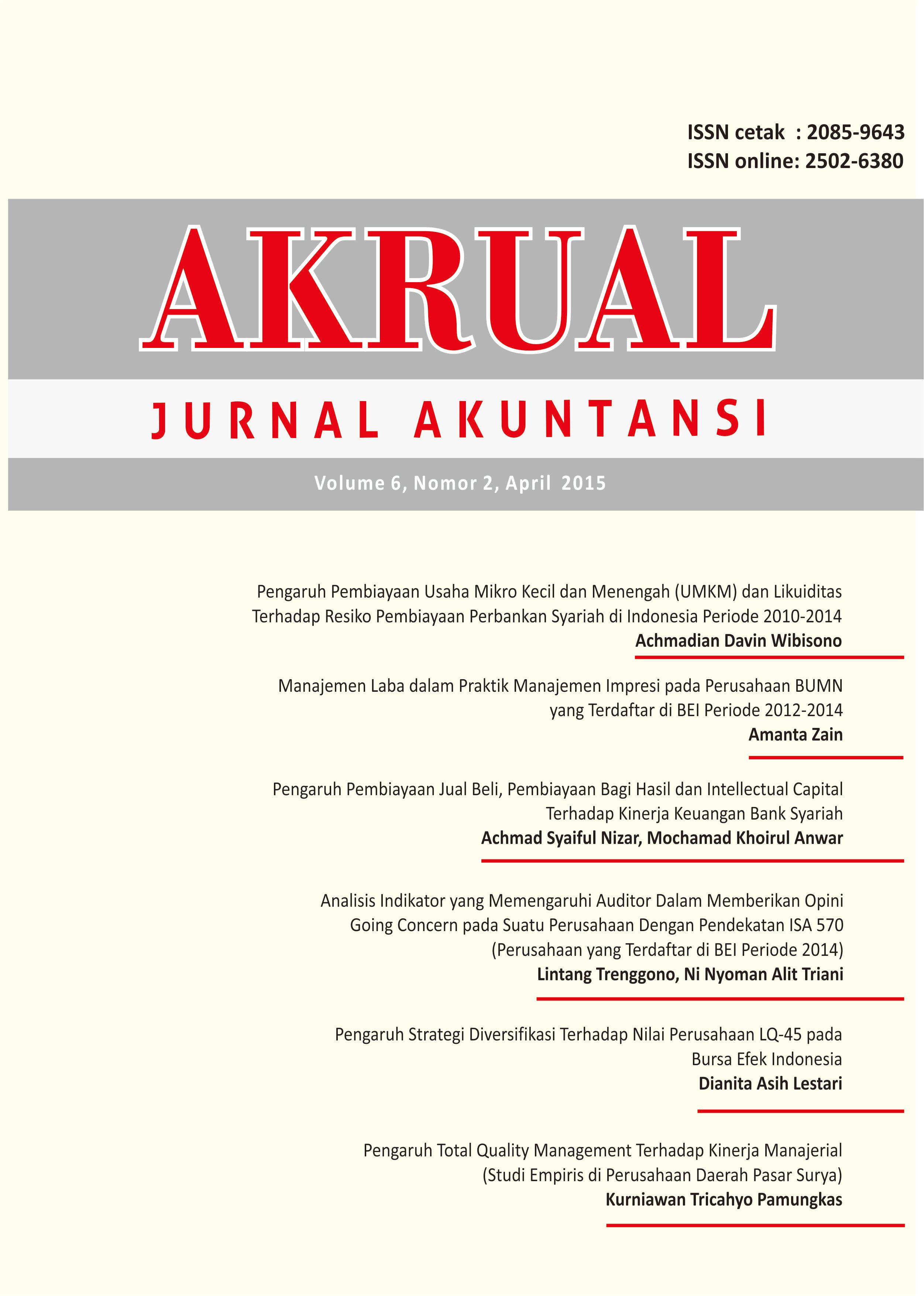 					View Vol. 6 No. 2: AKRUAL: Jurnal Akuntansi (April 2015)
				