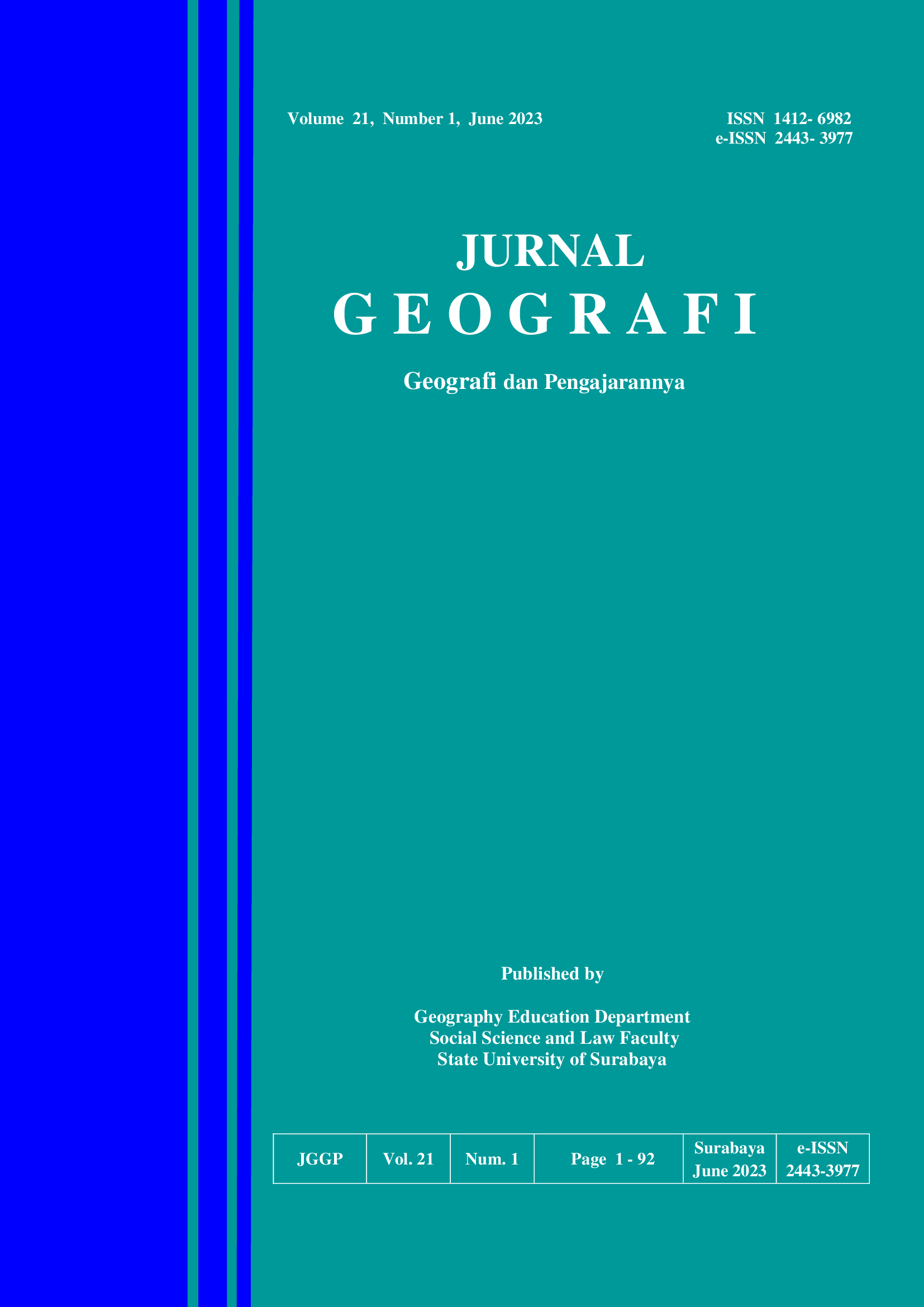					View Vol. 21 No. 1 (2023): JURNAL GEOGRAFI Geografi dan Pengajarannya
				