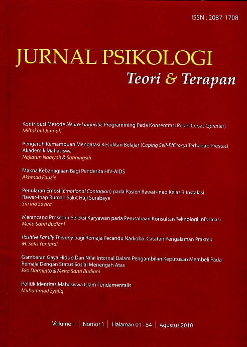 					View Vol. 1 No. 1 (2010): Jurnal Psikologi Teori dan Terapan
				
