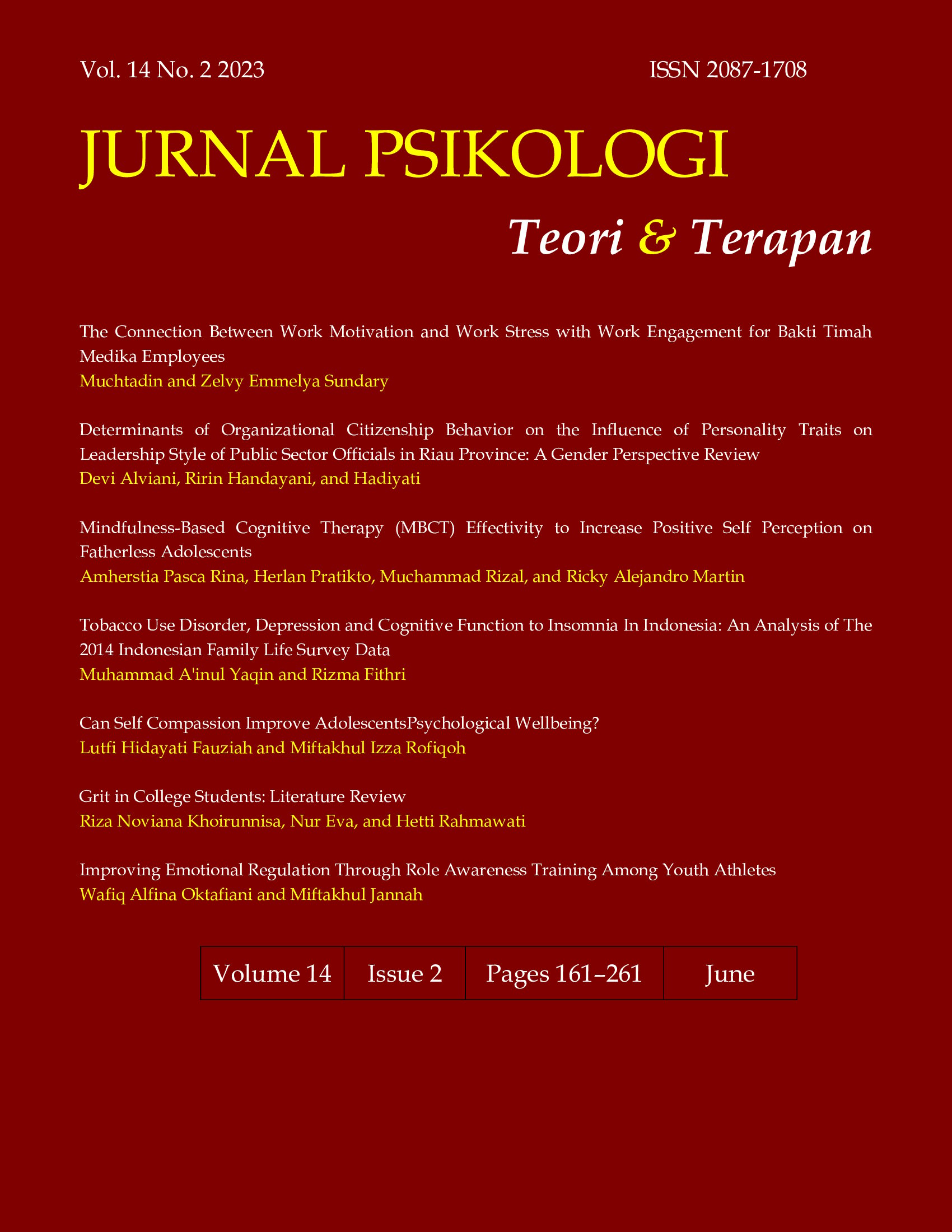 					View Vol. 14 No. 2 (2023): Jurnal Psikologi Teori dan Terapan
				