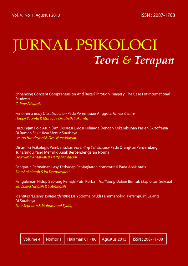 					View Vol. 4 No. 1 (2013): Jurnal Psikologi Teori dan Terapan
				