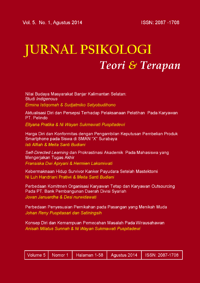 					View Vol. 5 No. 1 (2014): Jurnal Psikologi Teori dan Terapan
				