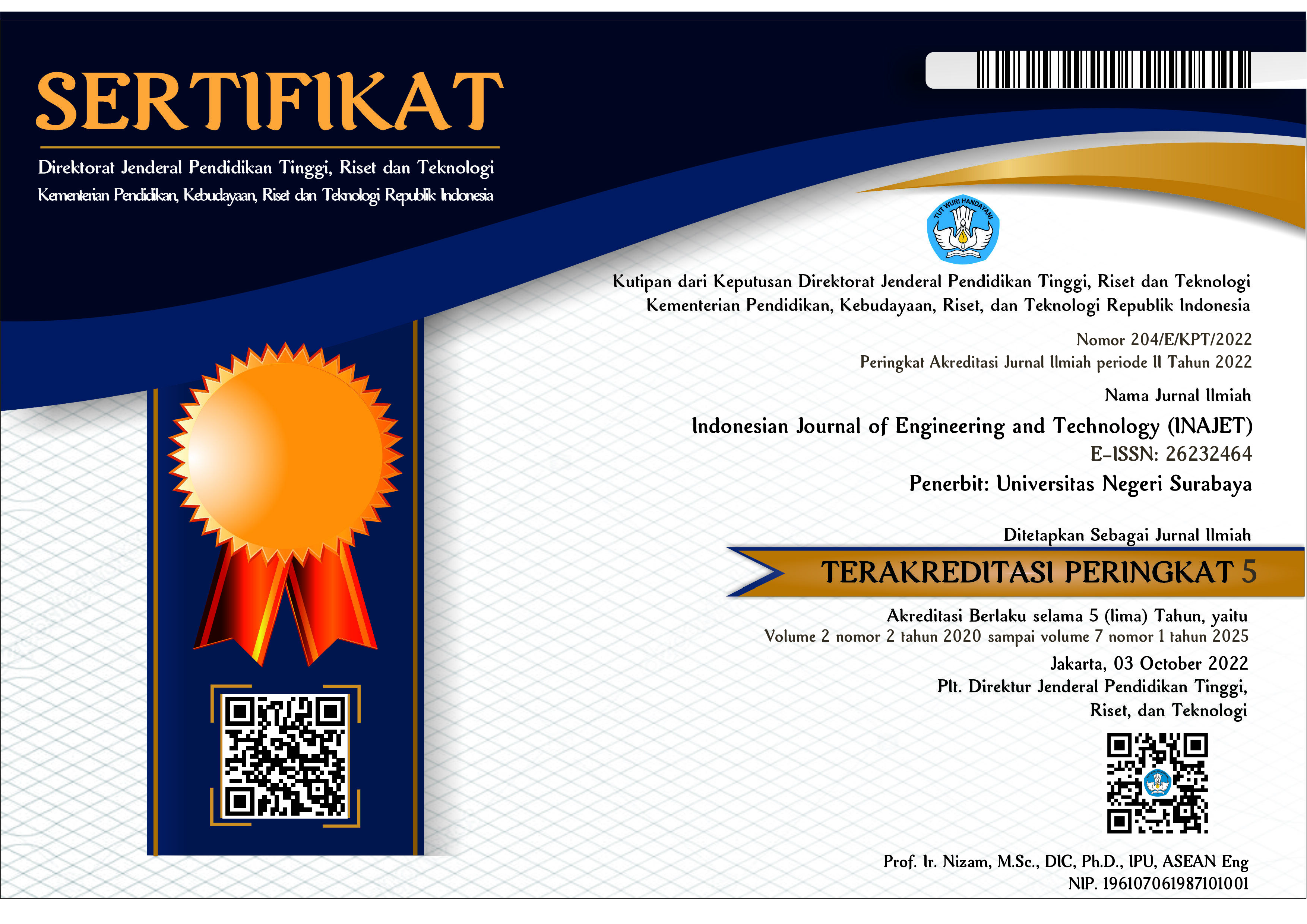 sertifikat akreditasi sinta 5 INAJET